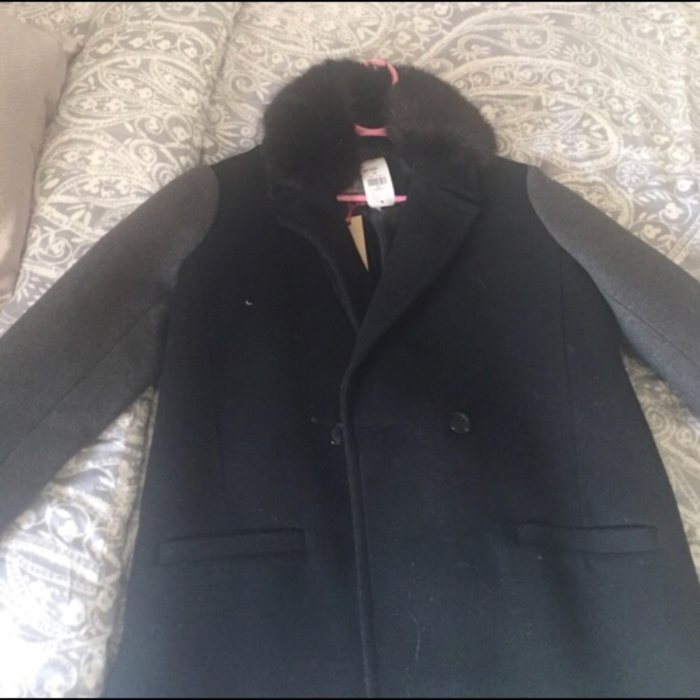 Banana Republic two tone coat with fur collar